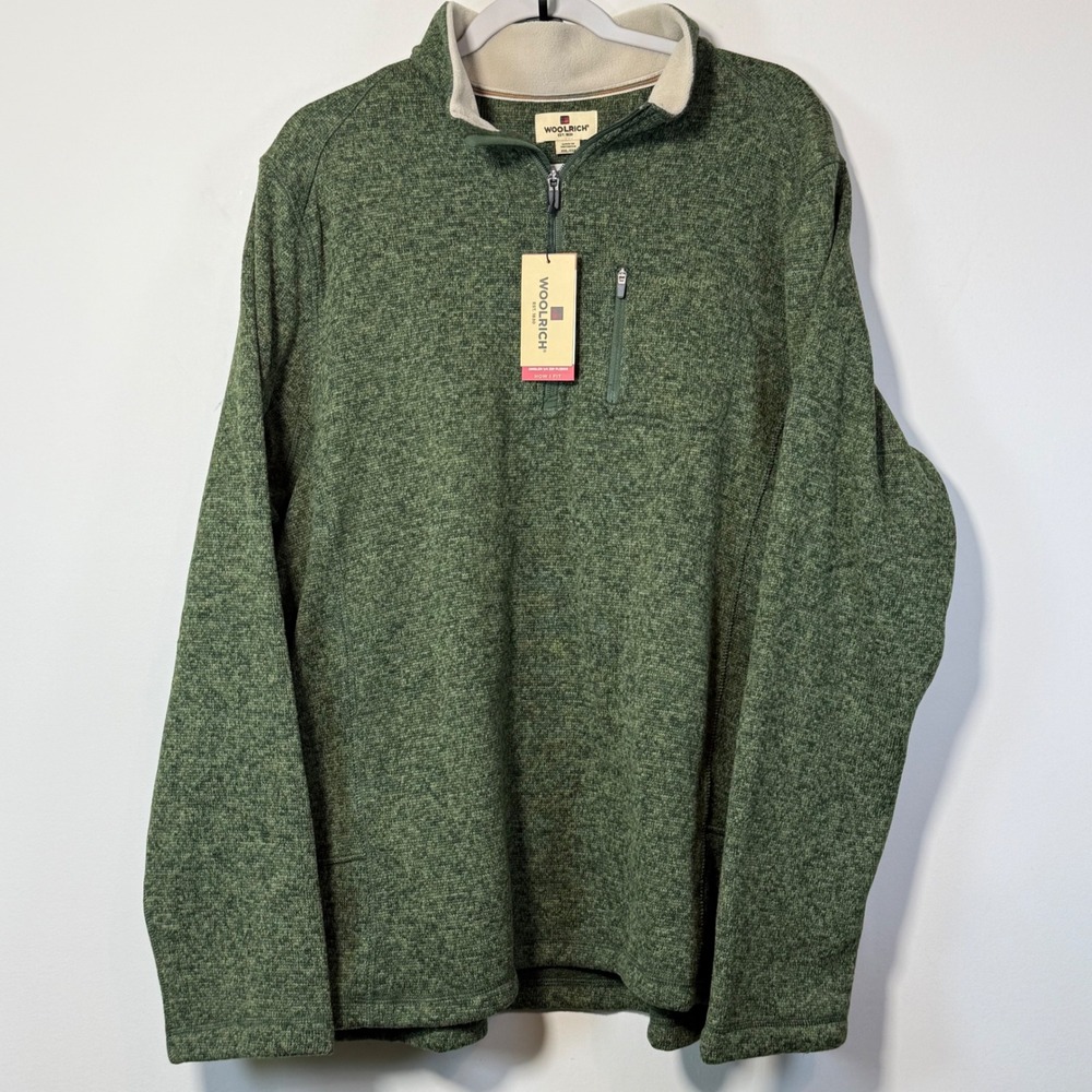 NWT Woolrich Angler 1/4 Zip Fleece Men XXL Green Pullover Sweater Cabinwear Cozy